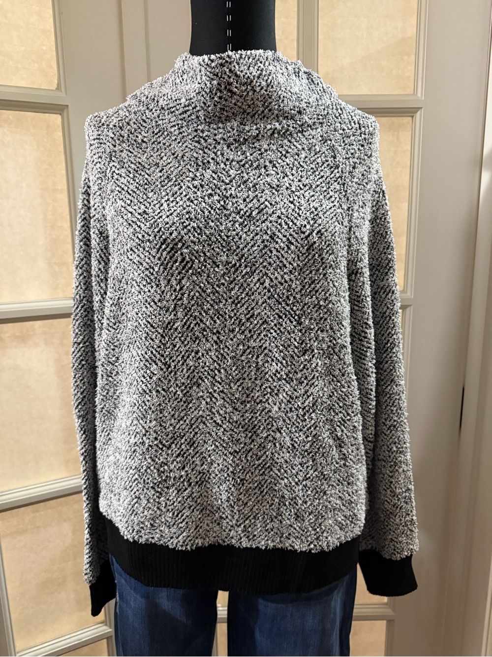 LOFT Black & Gray Marled Cowl Neck Sweater